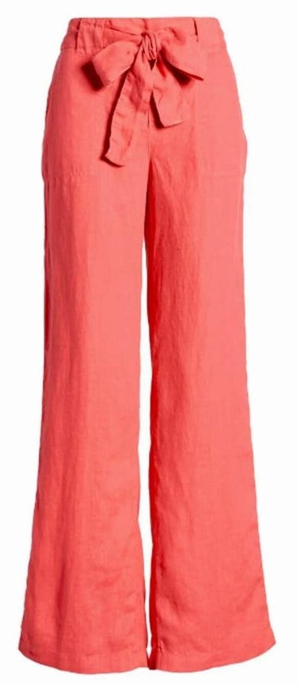 Caslon Linen Pull On Tie Belt Flare Leg Pants Sz Extra Small/XS Red Chateau NWT